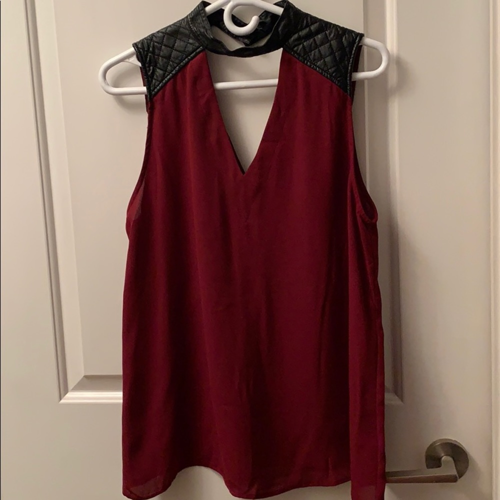 VERY J faux leather choker sleeveless blouse